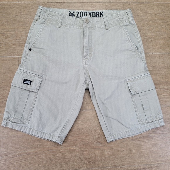 Vtg Zoo‎ York Cargo Shorts Mens 30 Khaki Unbreakable Ripstop Skater Stretch Y2K - Picture 1 of 11